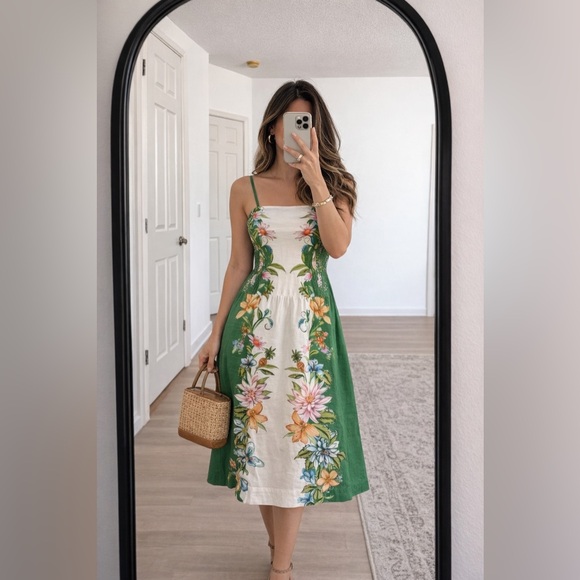 FARM Rio Dresses & Skirts - Farm Rio Women's Sweet Bloom Dreamscape Linen-Blend Midi-Dress